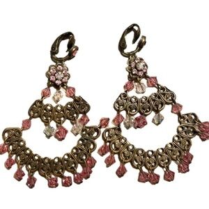 Unique Vintage CLIP ON Pink Stone Earrings